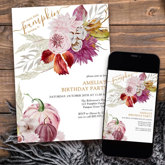 Invitation Petites filles florales rustiques Citrouilles Anni