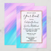 Invitation Petites filles Modernes Pink Blue Purple Paint Smu (Devant / Derrière)