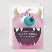 Invitation Petites filles Monster rose fête d'anniversaire (Devant)