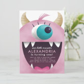 Invitation Petites filles Monster rose fête d'anniversaire (Debout devant)