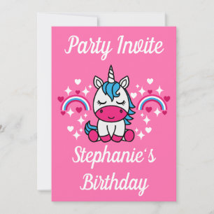 Invitation Petites Filles Pink Unicorn Party