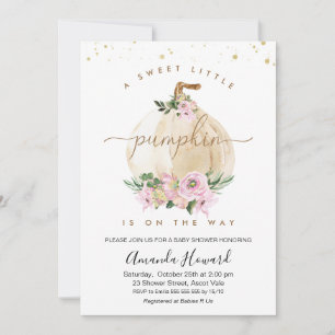 Invitation Petites filles roses Baby shower Floral Citrouille