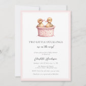 Invitation Petites filles roses Baby shower jumeau (Devant)