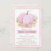 Invitation Petites filles roses Citrouille bébé douche Invita (Devant / Derrière)