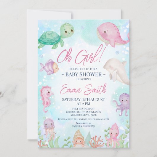Invitation Petites filles sous le Baby shower marin (Devant)
