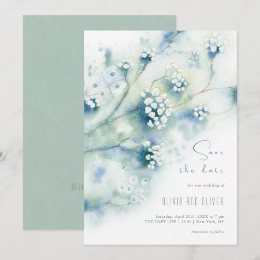 Invitation Petites Fleurs Blanches Enregistrer La Date (Devant / Derrière)