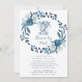 Invitation petites fleurs bleues d'éléphant baby shower par c (Devant)