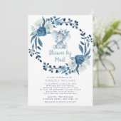 Invitation petites fleurs bleues d'éléphant baby shower par c (Debout devant)