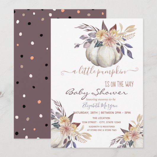 Invitation Petites fleurs Citrouilles, Baby shower pointu (Devant / Derrière)