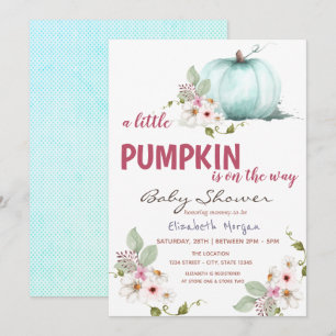 Invitation Petites Fleurs de Citrouille, Baby Shower à pois
