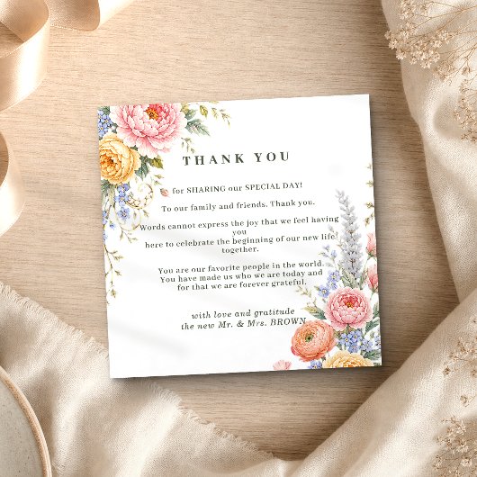 Invitation Petites fleurs pastel rose merci