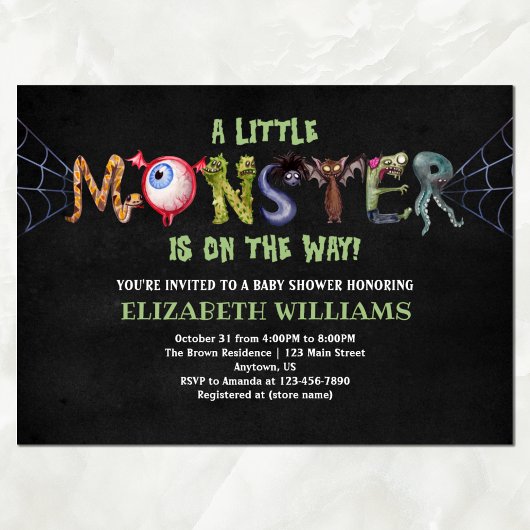 Invitation Petites Lettres Monster Baby shower Halloween