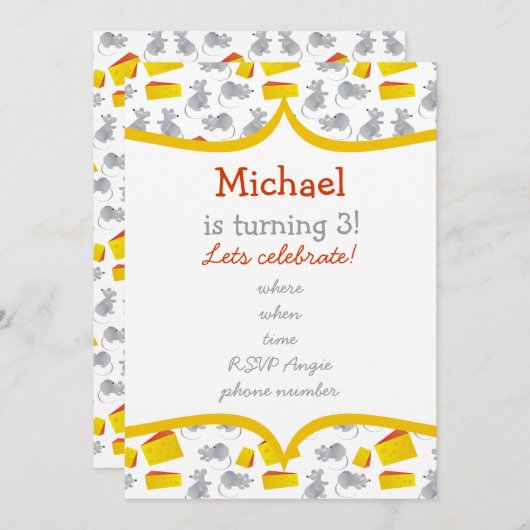 Invitation petites moules et fromage à cadre jaune (Devant / Derrière)