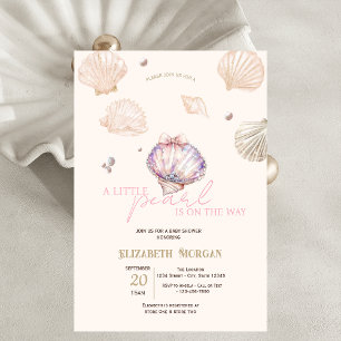 Invitation Petites perles diamants coquillages beige Baby Sho