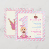 Invitation Petites princesses 1er anniversaire rose bleu (Devant / Derrière)