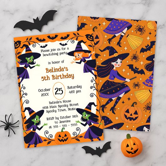 Invitation Petites sorcières Halloween Éffrayant Anniversaire