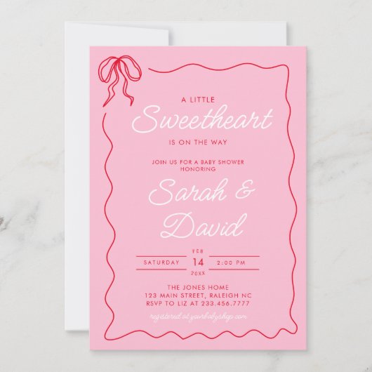 Invitation Petites Valentines adorables Baby shower rouge ros (Devant)