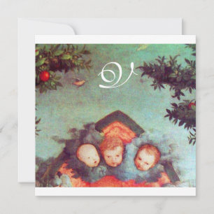 Invitation PETITS ANGES MONOGRAMME bleu antique clair rose