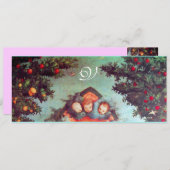 Invitation PETITS ANGES MONOGRAMME bleu antique clair rose (Devant / Derrière)