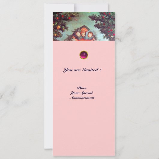 Invitation PETITS ANGES MONOGRAMME bleu antique clair rose (Dos)