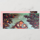 Invitation PETITS ANGES MONOGRAMME bleu antique clair rose (Devant / Derrière)