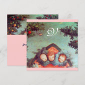 Invitation PETITS ANGES MONOGRAMME bleu antique rose vif (Devant / Derrière)