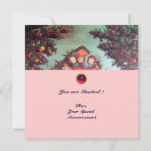 Invitation PETITS ANGES MONOGRAMME bleu antique rose vif (Dos)