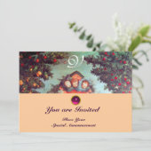 Invitation PETITS ANGES MONOGRAMME bleu antique rose vif (Debout devant)