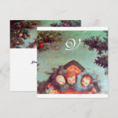 Invitation PETITS ANGES MONOGRAMME bleu antique rose vif (Devant / Derrière)