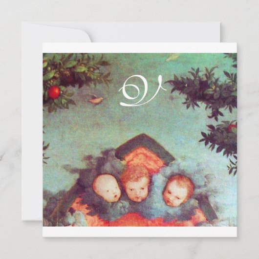 Invitation PETITS ANGES MONOGRAMME bleu antique rose vif (Devant)