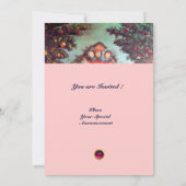Invitation PETITS ANGES MONOGRAMME bleu antique rose vif (Dos)