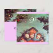 Invitation PETITS ANGES MONOGRAMME bleu antique rose vif (Devant / Derrière)