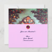 Invitation PETITS ANGES MONOGRAMME bleu antique rose vif (Dos)