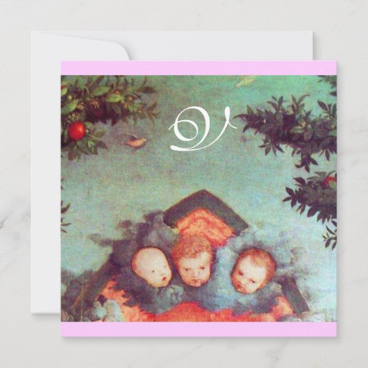 Invitation PETITS ANGES MONOGRAMME bleu antique rose vif (Devant)