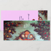 Invitation PETITS ANGES MONOGRAMME bleu antique rose vif (Devant / Derrière)