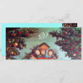 Invitation PETITS ANGES MONOGRAMME bleu antique rouge (Devant / Derrière)