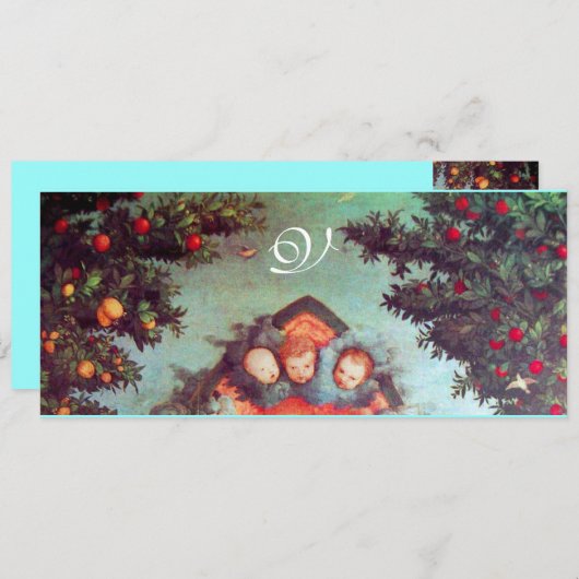 Invitation PETITS ANGES MONOGRAMME bleu antique rouge (Devant / Derrière)