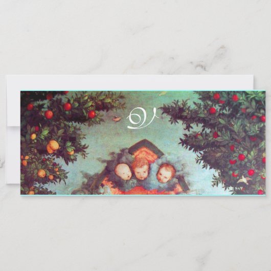 Invitation PETITS ANGES MONOGRAMME bleu antique rouge (Devant)