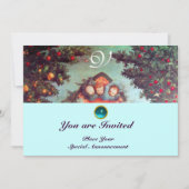 Invitation PETITS ANGES MONOGRAMME bleu antique rouge (Devant)