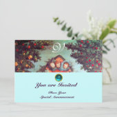 Invitation PETITS ANGES MONOGRAMME bleu antique rouge (Debout devant)