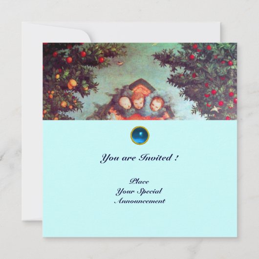 Invitation PETITS ANGES MONOGRAMME bleu antique rouge (Dos)