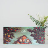 Invitation PETITS ANGES MONOGRAMME bleu antique rouge vif (Debout devant)