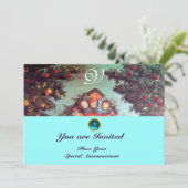 Invitation PETITS ANGES MONOGRAMME bleu antique rouge vif (Debout devant)