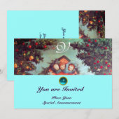 Invitation PETITS ANGES MONOGRAMME bleu antique rouge vif (Devant / Derrière)