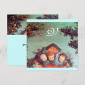 Invitation PETITS ANGES MONOGRAMME bleu antique rouge vif (Devant / Derrière)