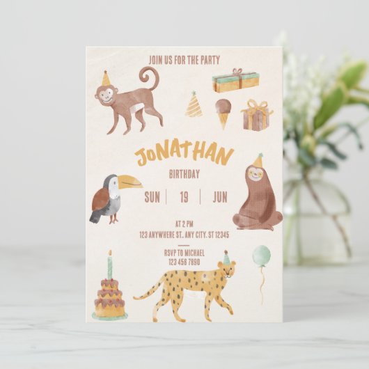 Invitation Petits animaux de la jungle (Debout devant)