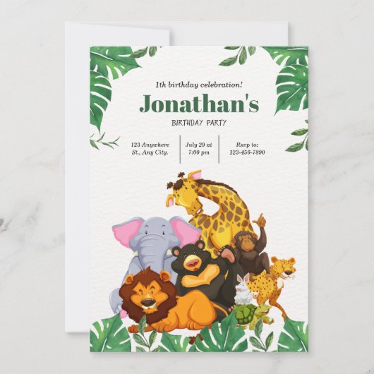 Invitation Petits animaux Jungle Safari 1er anniversaire (Devant)