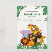 Invitation Petits animaux Jungle Safari 1er anniversaire (Devant / Derrière)