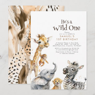 Invitation Petits Animaux Jungle Safari Sauvage Un 1er annive