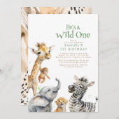 Invitation Petits Animaux Jungle Safari Sauvage Un 1er annive (Devant / Derrière)